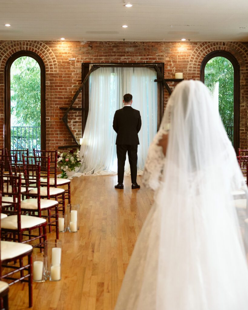 First Look in the Loft at Deity Brooklyn micro-wedding venue